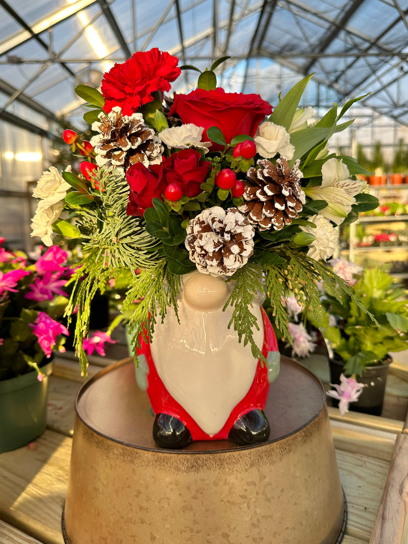 Christmas Gnome Flower Arrangement