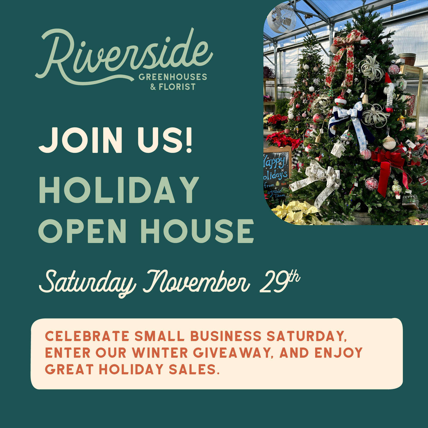 Riverside Holiday Open House Saturday, November 29th